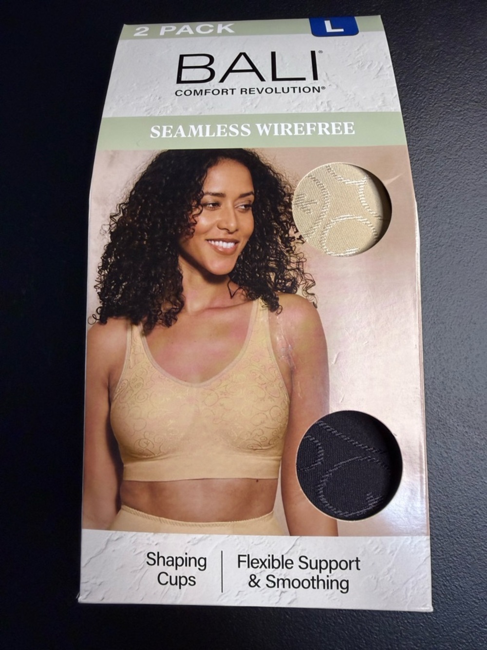 Bali Comfort Revolution Wirefree Bra 2-Pack NIB Black/Nude Size L